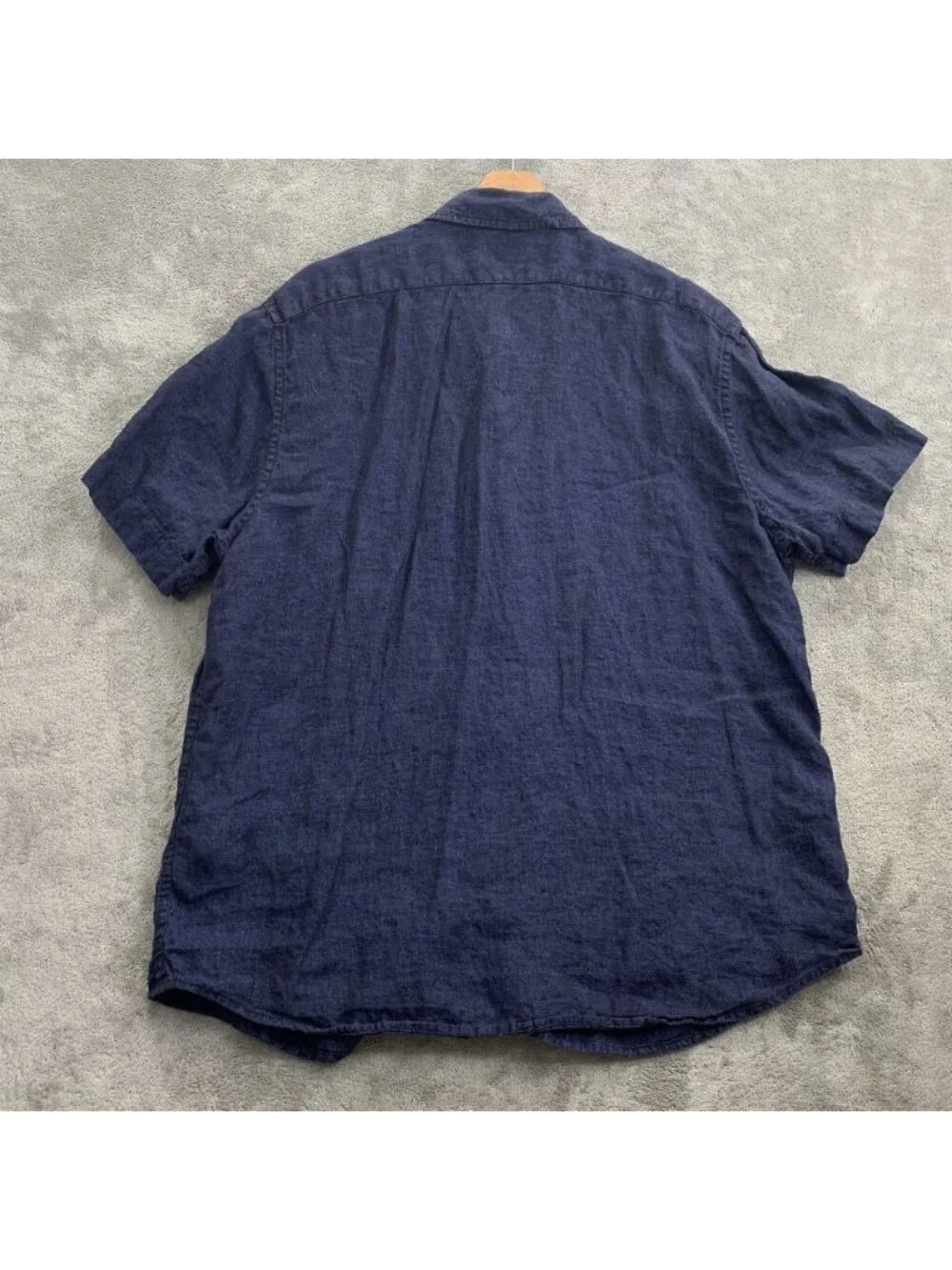 Banana Republic 100% Linen Button Down Shirt Mens L Blue Chambray Short Sleeve
